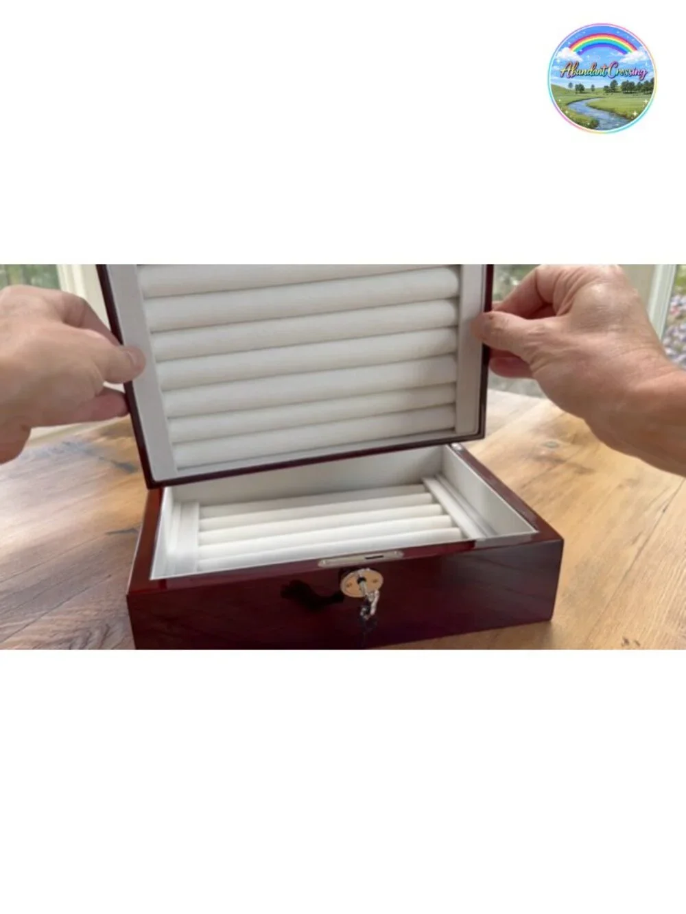 Large Double Layer Mahogany Cufflink Storage Case Box for Men, Holds 72